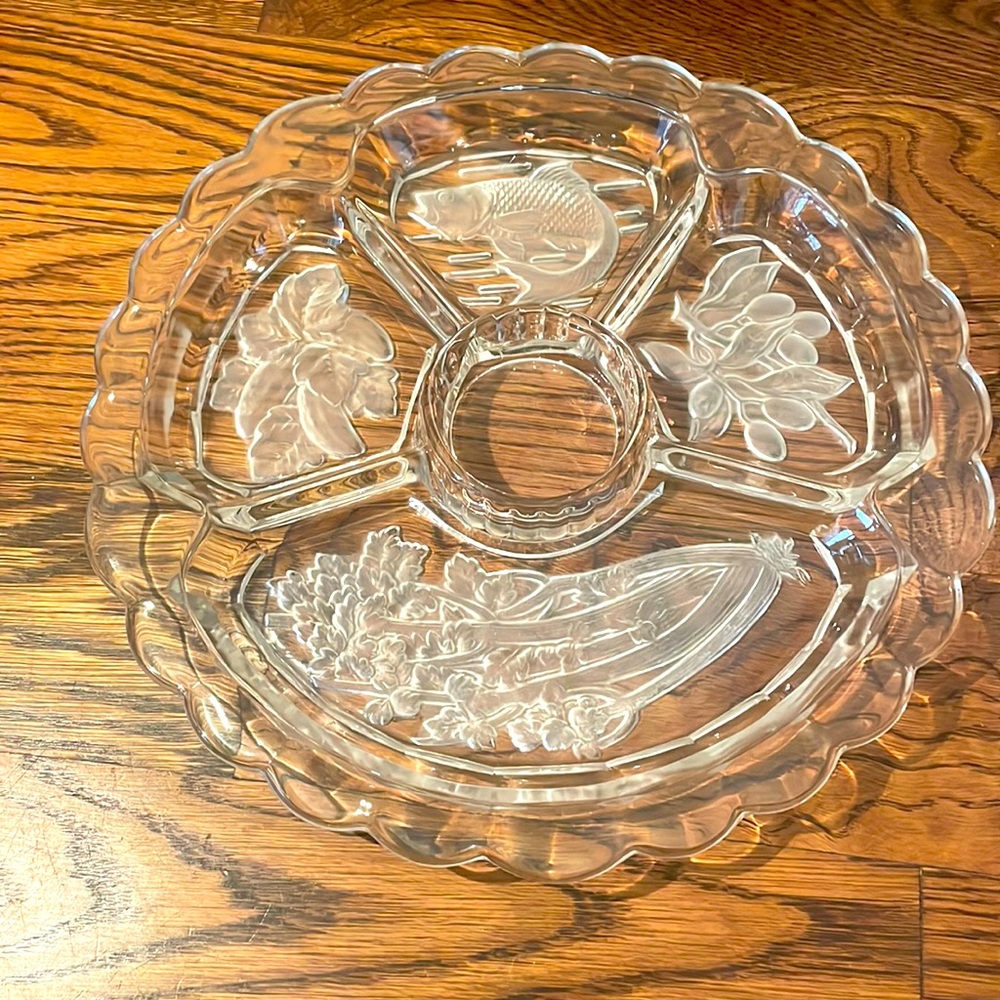 Vintage 90s Indiana Glass divided  fish dish Platter!